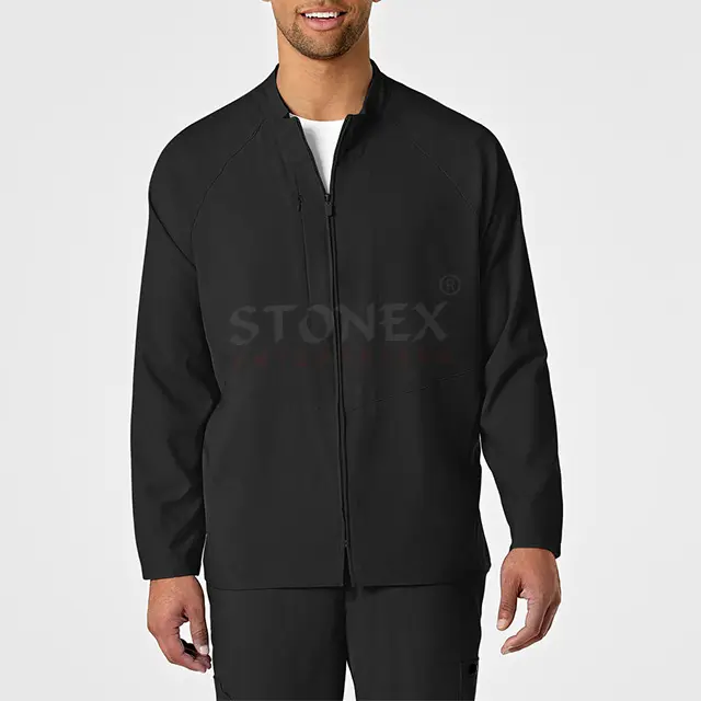 Warm Up Zipper Scrub Jacket para hombres Modern Fit Full Zip con Mock Neck Side Hem Vents Jacket