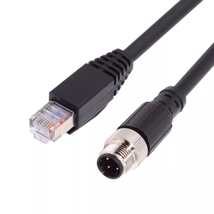 Cable M12 Tipo-D codificado en D de 4 pines macho a RJ45 Cat5e macho Red Lan Ethernet Cable de 26AWG con chaqueta de PVC - Product Image 1