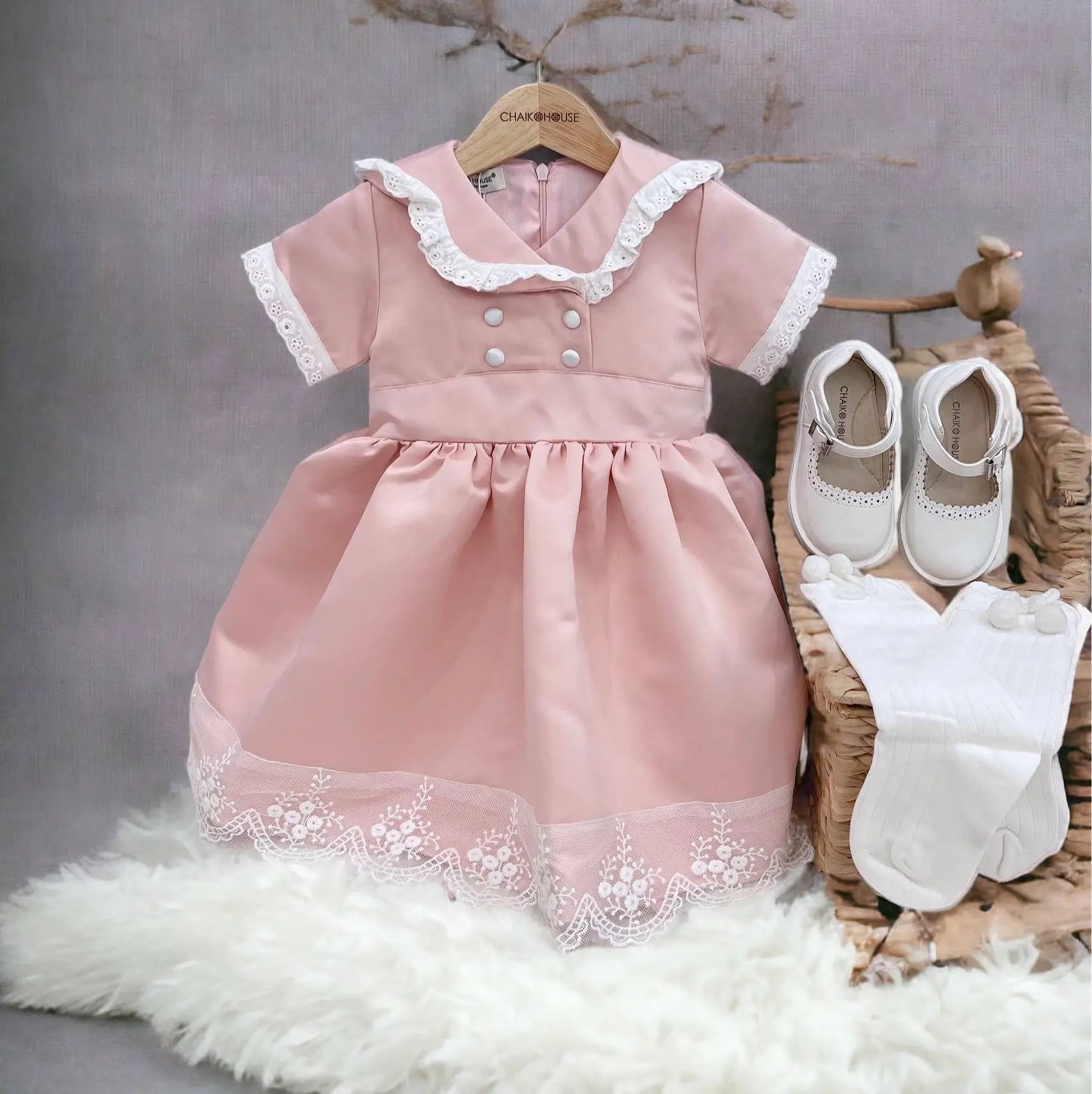 Connect Dentelle Bébé Fille Taffetas Robe Personnalisée Rouge Et Rose Manches Courtes Fête Occasion Spéciale Robe-Robe Arian