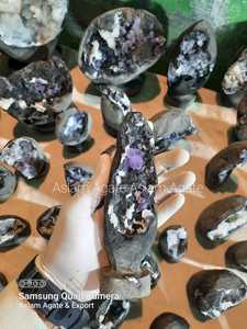 Ametist geode siyah mercan taban ve apophyllite doğal kuvars kristal derin mor ametist geode ev dekorasyon için