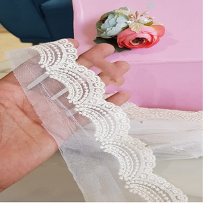 Maßge schneiderte weiße Maschine bestickte Bänder & Schnürsenkel im abstrakten Design für Brautkleider Schleifen muster für Geschenk netz Stoff - Product Image 1