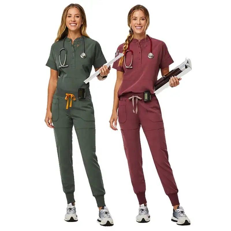 Clínica Desgaste Personalizado Poliéster Rayon Spandex Mulheres Médico Enfermagem Scrubs Medical Scrubs Uniformes Conjuntos