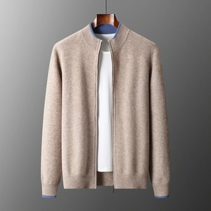 Autumn and Winter New 100%Wool Cardigan Men's Semi-High <strong>Collar</strong> Color Matching Padded Leisure Cashmere Knitted Jacket <strong>Sweatshirt</strong> - Product Image 1