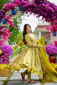 Kadınlar çiçek baskı Anarkali Kurta ile pantolon & Dupatta ile Dupatta fiyat pazarı hindistan etnik tasarımcı <span class=keywords><strong>Kurti</strong></span> toptan - Product Image 3
