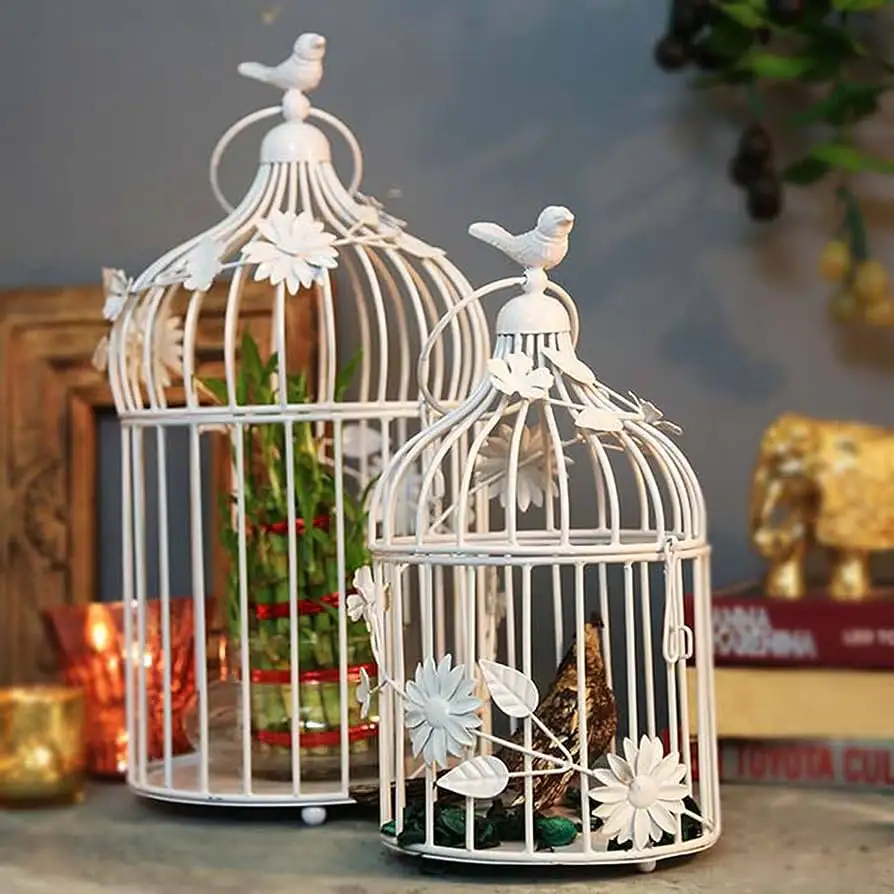 Homesake Antique Lantern White Bird Cage Home Decor American Style Pet Cages For Garden Indian Handmade Customize Wholesale