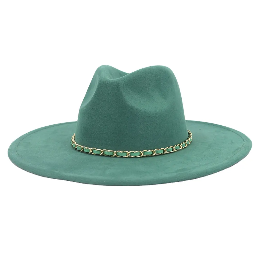 2024 nouveau zjm femmes daim feutre Fedora chapeau large bord Panama chapeau daim laine Fedora chapeau-casquette à la mode avec chaîne bande