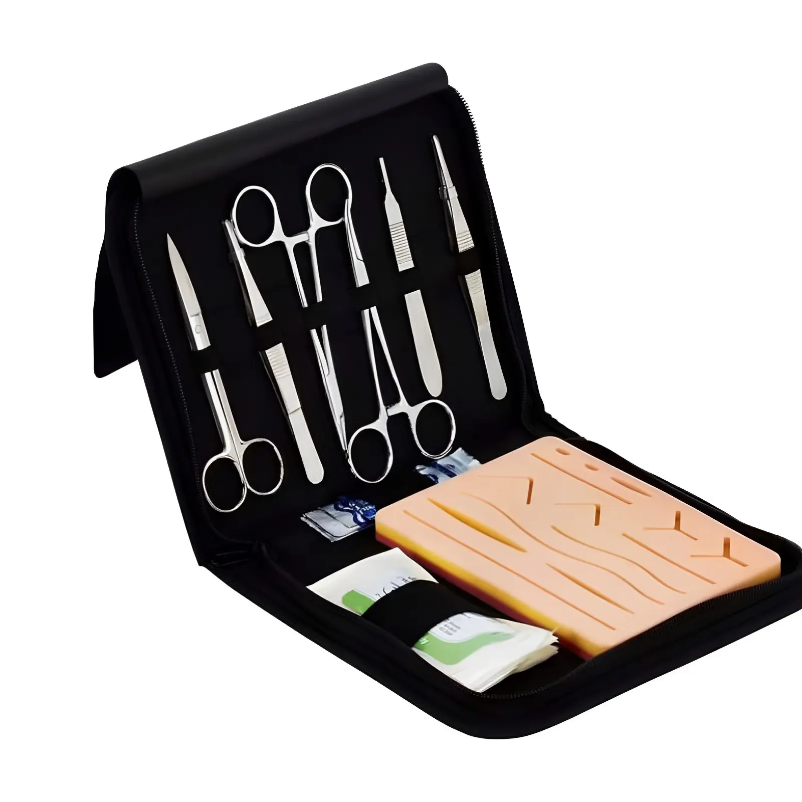 Precio de fábrica, 6 uds., Kit básico de cirugía menor con almohadilla, instrumentos médicos de acero, instrumentos quirúrgicos de acero inoxidable de alta calidad