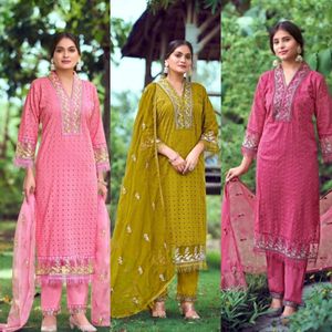 推出女性新设计师棉新巴基斯坦Schiffli切割和刺绣<span class=keywords><strong>Kurta</strong></span>与v领和裤子和Dupatta