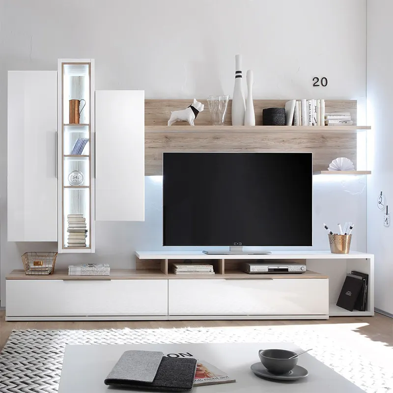 أثاث غرفة معيشة بسيط تصميم خزانة حامل تلفاز أبيض حديث