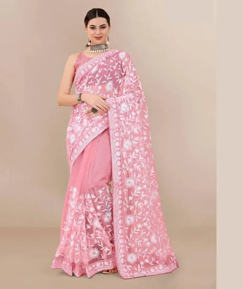Новейшая одежда для женщин, модный сетчатый материал, сари в Пакистанском Стиле, тяжелая вышивка, Рабочий костюм из сари и сальвар камиз