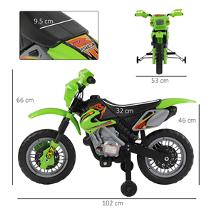 3 yıl ve üstü çocuklar için yeşil eğitim tekerlekleri ile HOMCOM elektrikli motokros, 6V pil hızı 2.5km/s, 102x53x66cm - Product Image 3