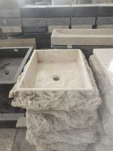 天然石材大理石水槽奶油矩形乡村石材浴室水槽尺寸50x40x12厘米浴室家具