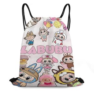 Venta al por mayor Cusotn dibujos animados Labubu Monster poliéster Nylon cordón 34cm tienda y mochila personalizado impreso dibujar bolsas de cuerda - Product Image 2