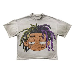 カスタムメンズヒップホップ流行グラフィックボックスフィットTシャツ特大ビンテージウォッシュカスタムロゴデザインUSAストリートウェアファッション - Product Image 2