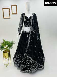 ชุดจอร์เจียสไตล์อินเดียแบบหนาพร้อมเย็บปักถักร้อยและชุดลำดับ Lehenga Choli สามารถแนบได้ใน Lehenga และ Net Dupatta - Product Image 3