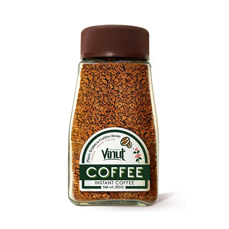 VINUT-tarro de café instantáneo de 200g, café puro de Arabia, fabricante vietnamita, café negro