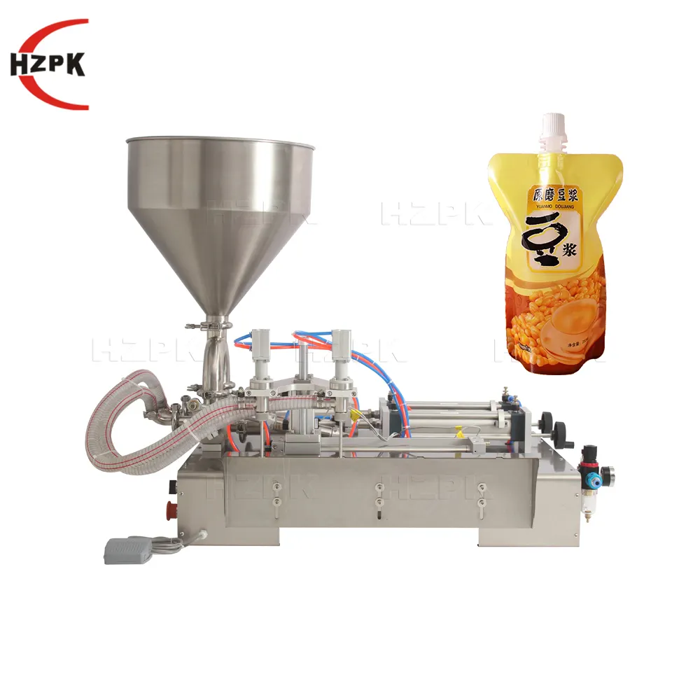 HZPK Semi Automatic 2 Heads Piston Chocolate Paste Jam Tomato Sauce Spout Pouch Bag Drinks Liquid Filling Machine For Food