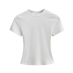 卸売夏着新しいStyl女性プリント美しいソリッドカラーTシャツ、女性のための半袖Tシャツ - Product Image 2