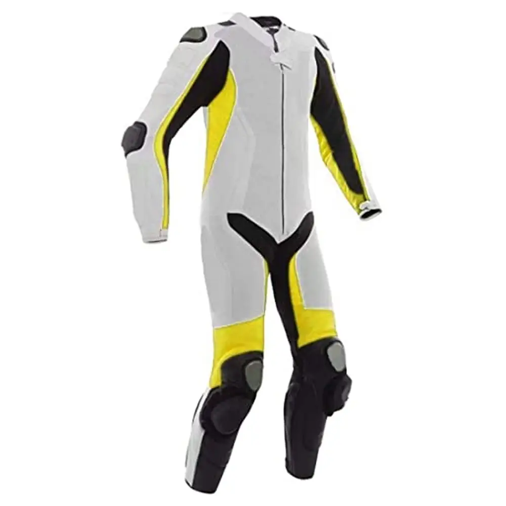 Costume en cuir de moto de course blanc de qualité supérieure avec armures-cuir de vachette Style professionnel combinaison de moto en cuir personnalisé