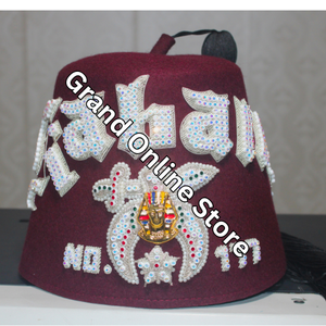 Maroon Shriner fezi şapka Premium kırmızı keçe & el işi tasarım Shriner Rhinestones siyah püskül el işlemeli fezi kapaklı