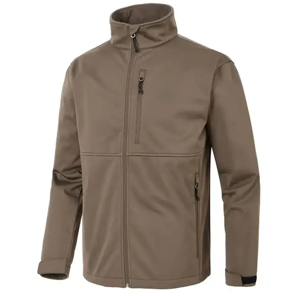 Softshell da esterno da lavoro marrone con Logo giacca in poliestere impermeabile da lavoro con cerniera Soft Shell giacche da uomo