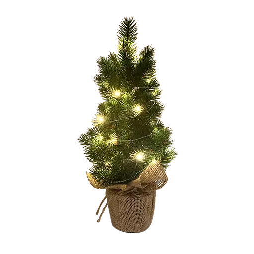 Luces LED de árbol de Navidad de alta calidad, cono de pino en maceta de plástico con adornos envueltos en arpillera, Vintage para eventos de decoración del hogar