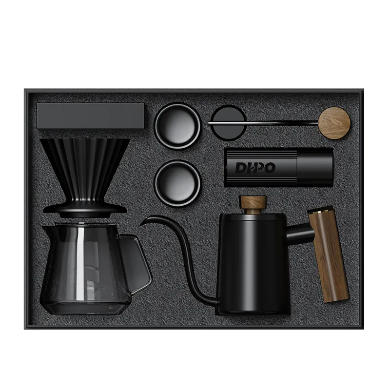 DHPO di lusso elegante Set regalo da caffè in arabica da 6 pezzi con macinino manuale per Barista Set di strumenti da caffè Premium