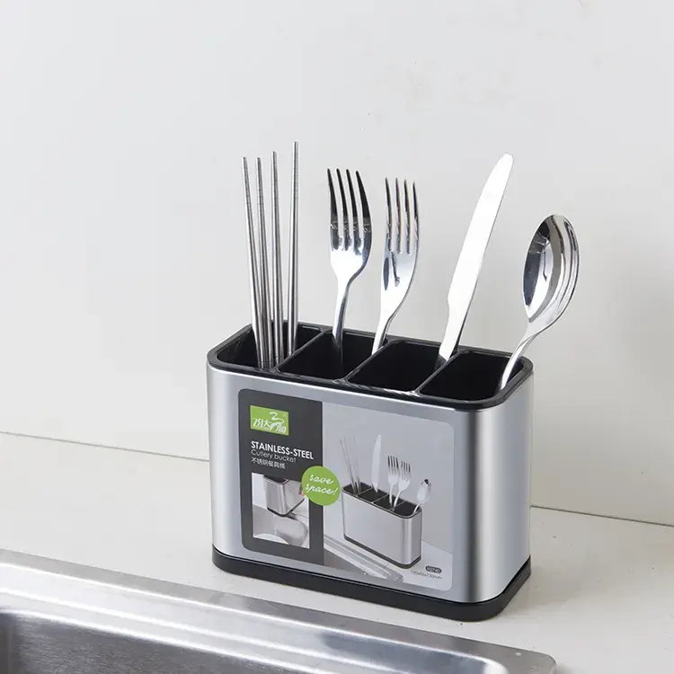 Boîte de rangement de cuisine en acier inoxydable ustensiles outils gadgets support support avec grande capacité