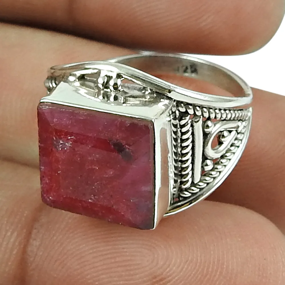 Prodotto più venduto In 2024 naturale rubino gemma 925 argento Sterling forma quadrata anello di fidanzamento per uomo gioielli fatti a mano