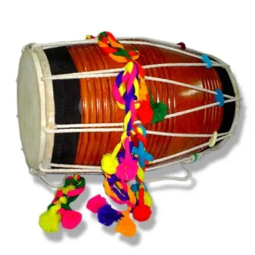 Venta al por mayor Naal Dholak de madera Dholak indio hecho a mano al por mayor de madera Dholki tambores musicales piel de oveja indio precio al por mayor