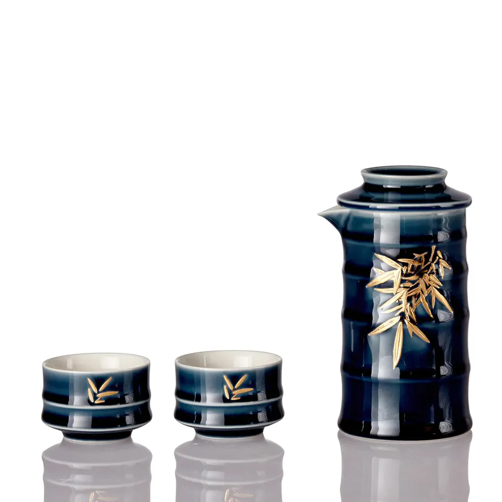 Juego de té Acera Liven Bamboo Kung Fu (1 olla con 2 tazas) Vasos de cerámica hechos a mano con hermosos diseños