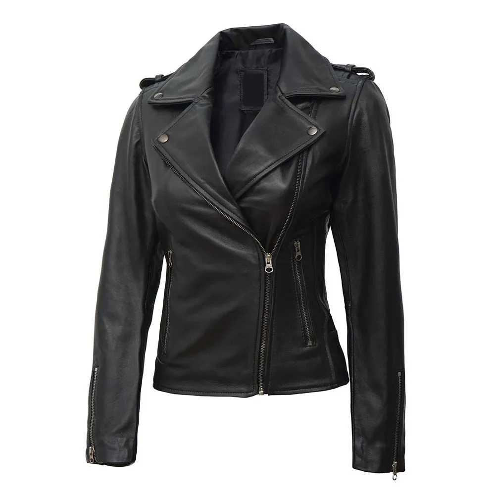 Factory Made New Women Motorbike Leather Plain Jacket 100% Good Quality Zipper Long Sleeves Solid Women Motorbike Jacket