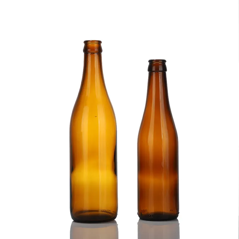 Factory Wholesale Glass Beer Bottle 330ml 11oz & 540ml 18oz Clear Empty with Crown Cap for Beverage Decal Printing