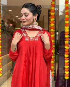Summer Special New Designer <strong>Red</strong> Traditional Wear Dress Suit Fancy Style Long Party Wear With Embroidery Work Salwar Kameez - Product Image 2