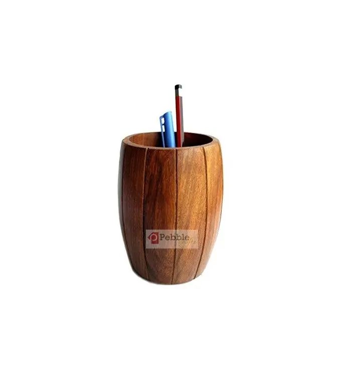 Natürliche Holzfarbe Tisch-Schreibtisch-Zubehör für Zuhause oder Büro Tischgebrauch Holzstifthalter Top-Design handgefertigte runde Stiftbox