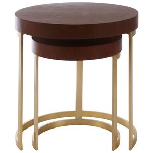 Contemporary Round Nesting Bent Black Gold Metal Side Glass Marble Stone Mdf Wood Coffee <strong>Table</strong> Nest of <strong>3</strong> <strong>Table</strong> <strong>Set</strong> Nesting <strong>Table</strong> - Product Image 3