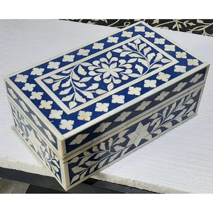 Mavi el yapımı dikdörtgen ahşap saklama kutusu yüksek kaliteli kemik kakma anne ile inci elmas en iyi fiyat kemik kakma mücevher kutusu