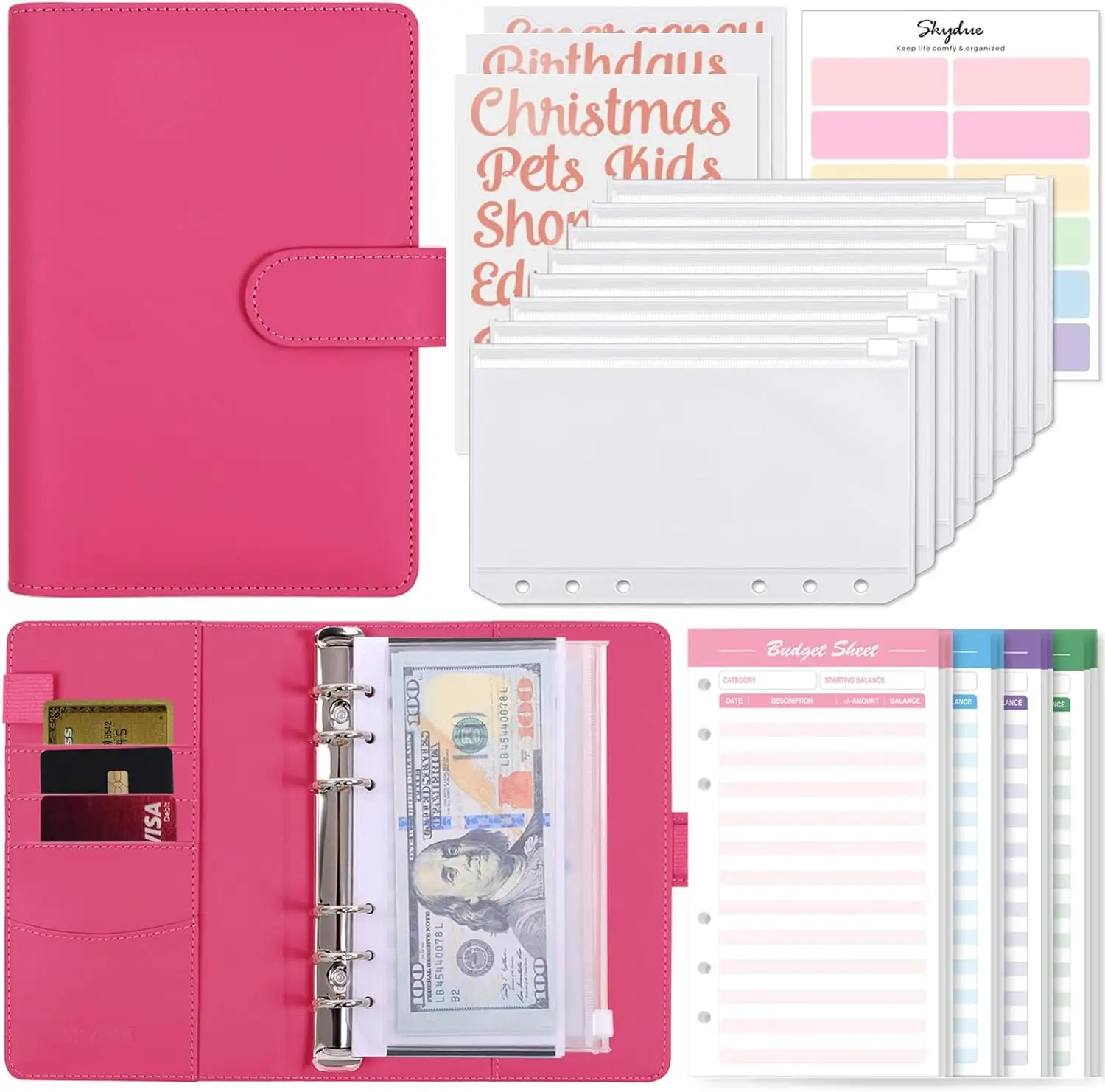 Sublimation de logo personnalisé PU mini A5 Journal en cuir avec budget enveloppes pour espèces Journal Notebook Binder