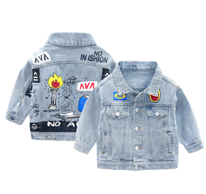 OEM özelleştirme üst sınıf erkek Denim ceket moda baskı çocuk yürümeye başlayan çocuklar için serin Jean ceketler