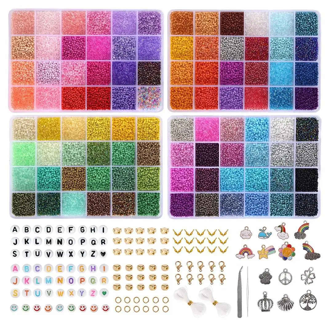 Christmas 9200pcs 3mm Glass Seed Beads Kit with Resin Letter Beads for Women Bracelet Necklace Jewelry Making Supplies Set