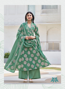 Saf pamuk işlemeli Kurti kıyafeti Plazo desen dekorasyon ile tüm durumlar için Dupatta ile Set - Product Image 2