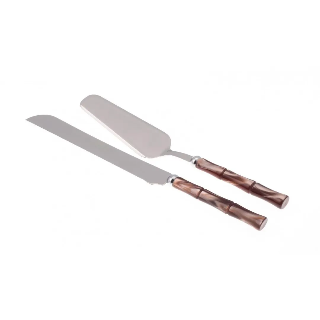 Alta qualidade elegante Copper Plated Handle Cake Shovel Cutter Silver Stainless Steel Wedding Cake Knife e Server Set for Hotel