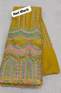Siyah renk Mono Net kumaş nakış Sari son özel Saree etnik gelin düğün çarpıcı bak Bollywood Trendy - Product Image 2