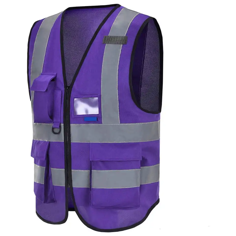Chaleco reflectante de seguridad logotipo personalizado con bolsillos púrpura/rojo/naranja/amarillo fluorescente visibilidad trabajo Clase 2 chaleco de seguridad