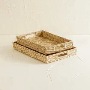 越南传统设计乡村装饰长方形藤制餐厅和家庭天然工艺品托盘 - Product Image 1