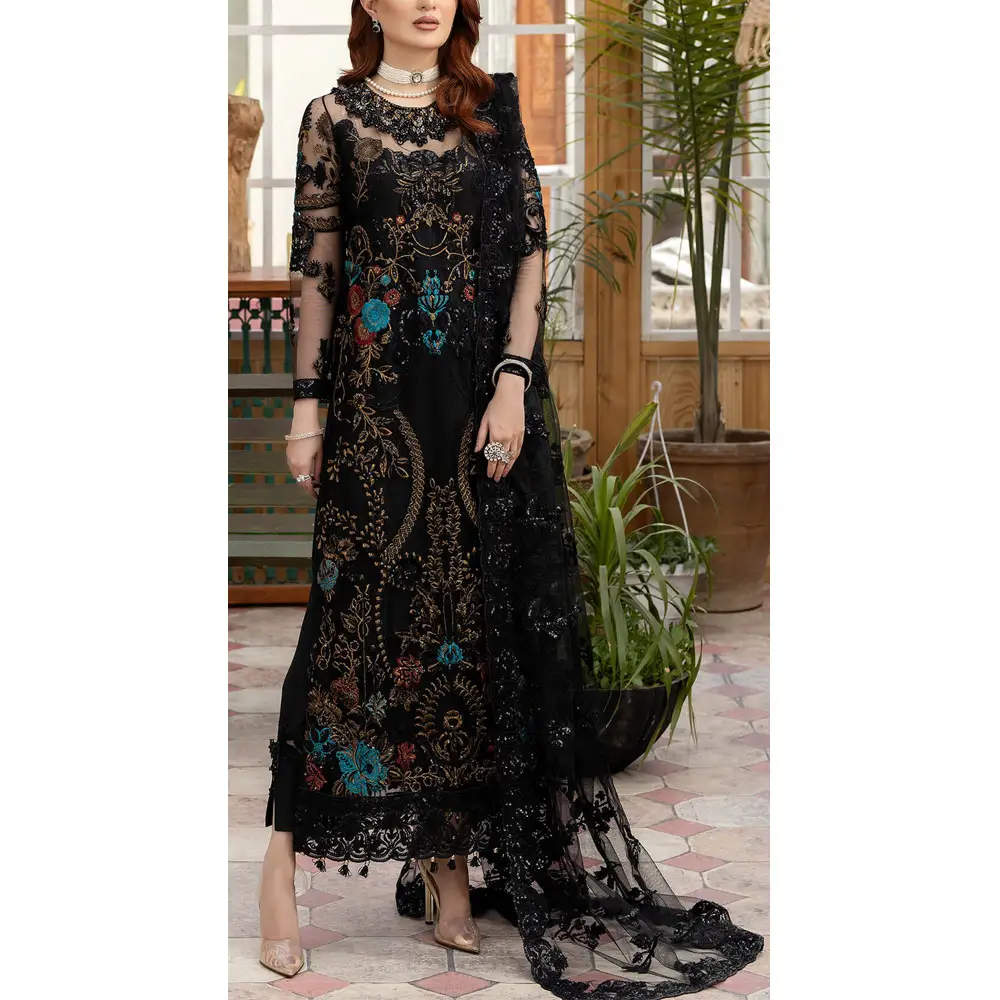 Pakistan pakaian gaun wanita kasual gaya baru setelan untuk dijual Desain Terbaik buatan tangan bordir 3 potong gaun pesta