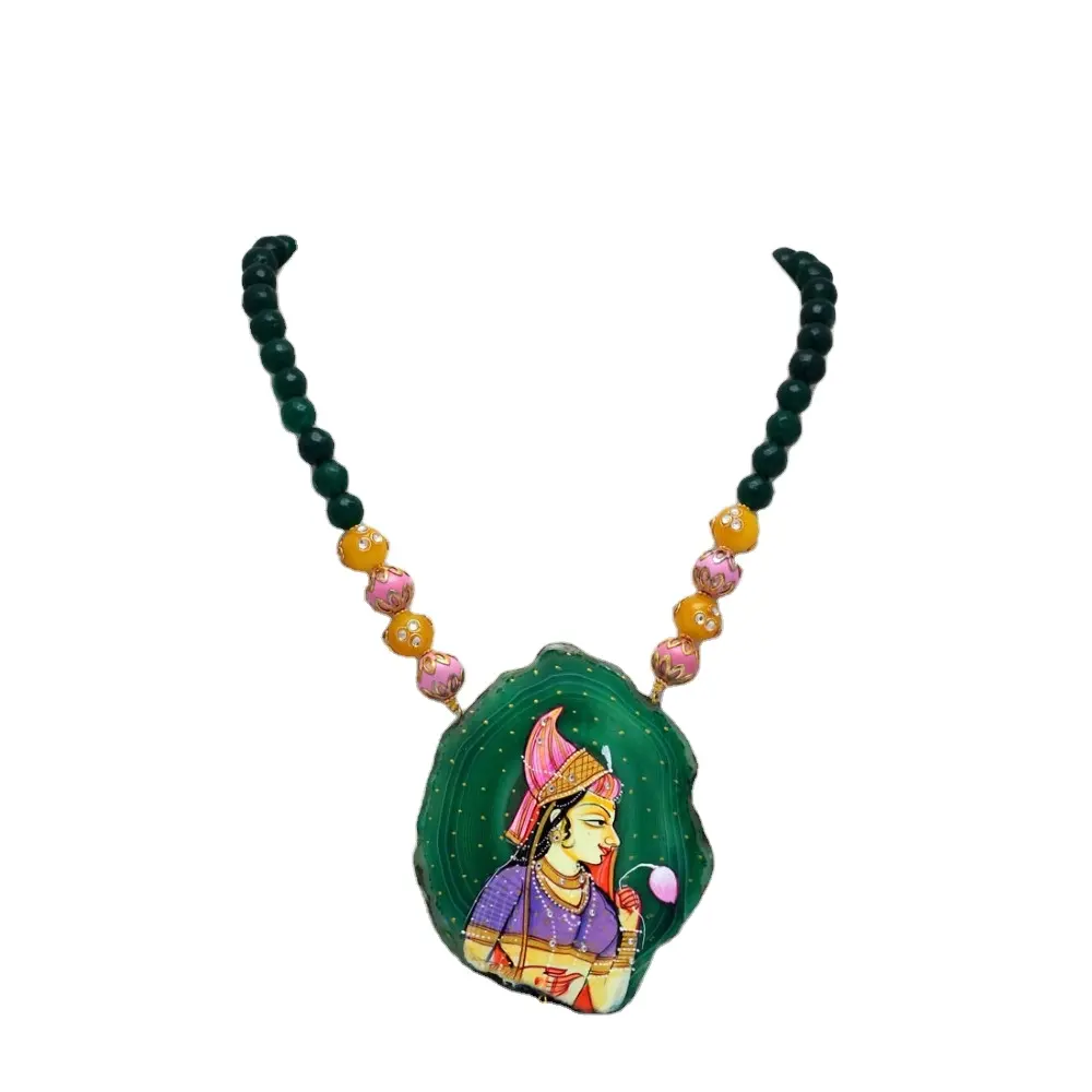 Collar de piedras con pendientes, pintura de rayasthani, Bani, Thani, multicolor, especial, festivo