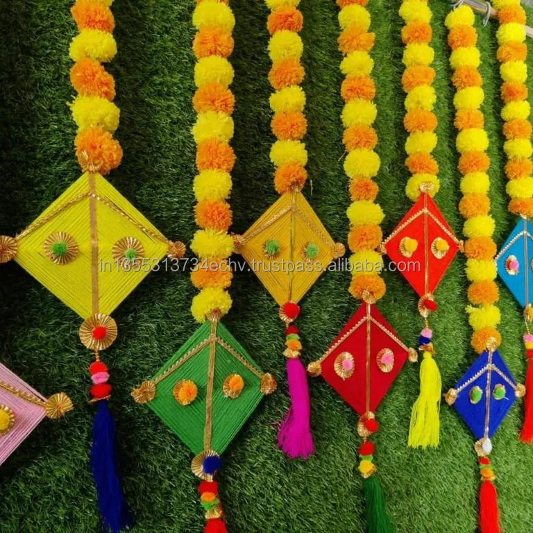 Chaîne de Marigold faite à la main, en coton multicolore et coloré, décoration pour la maison