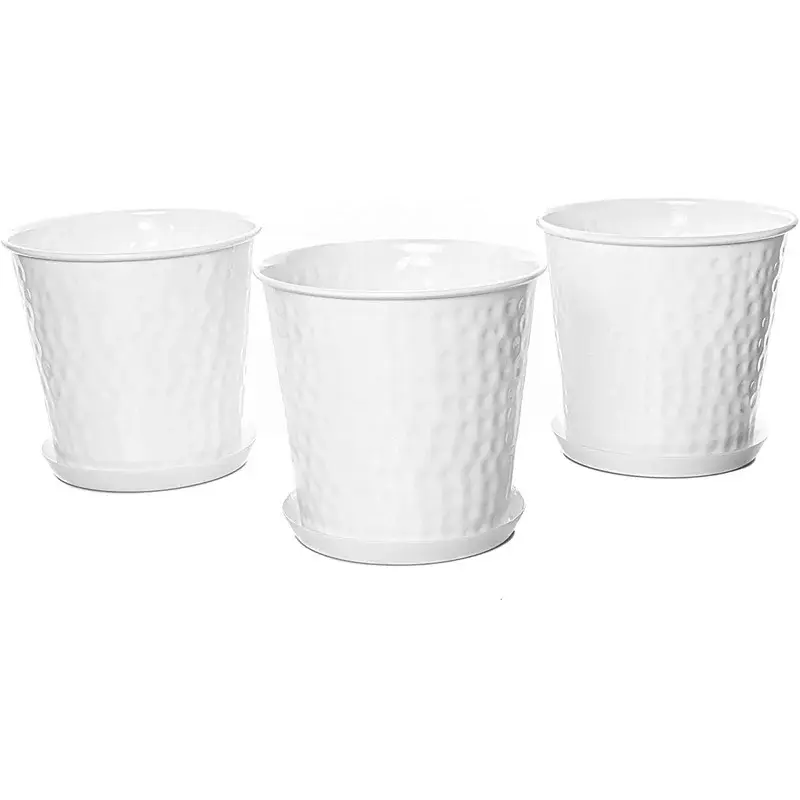 Fornitura indiana di qualità Premium stile moderno bella fioriera in vaso bianco martellato a mano (Set di 3) per la decorazione del giardino interno