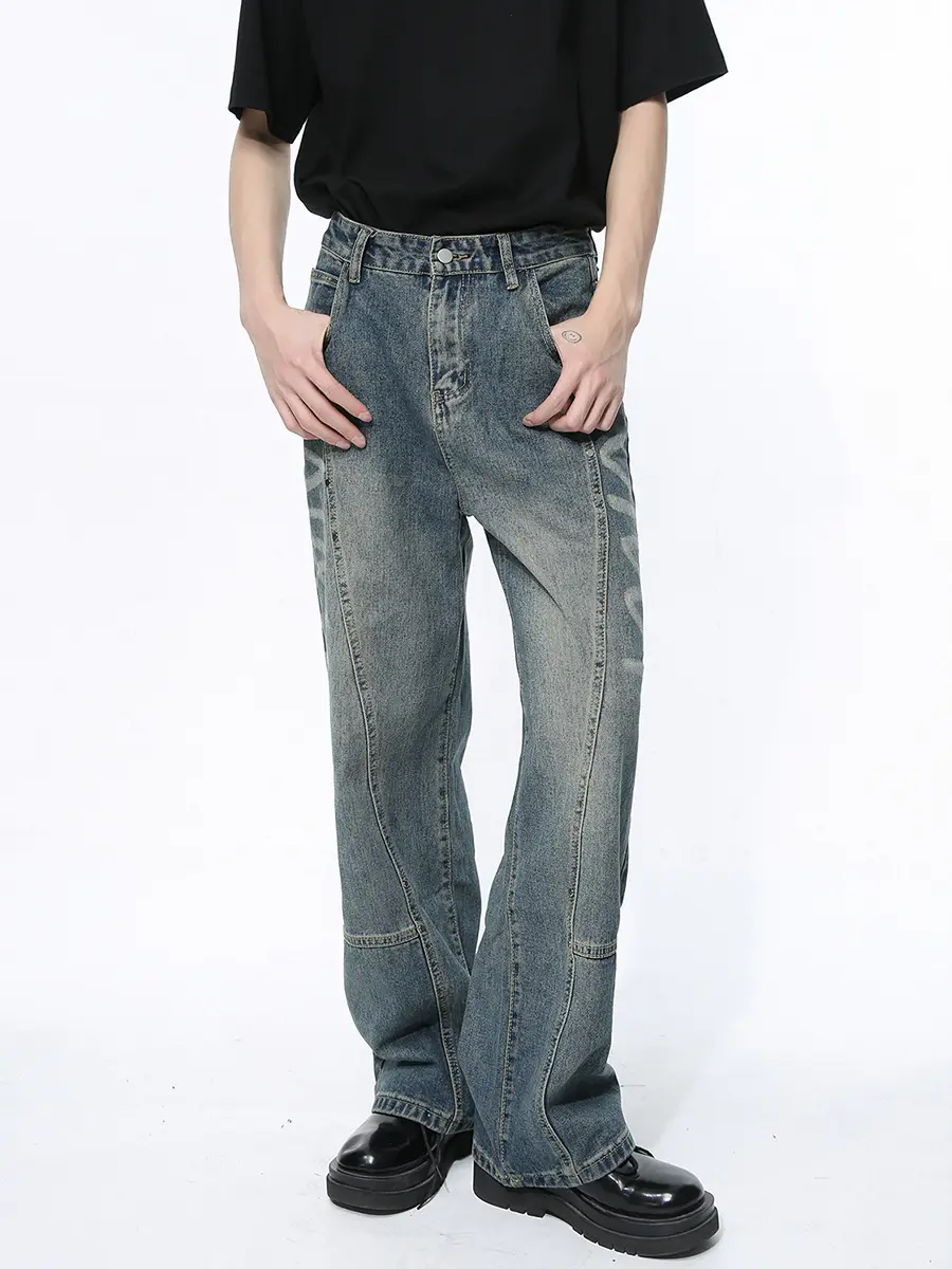 Fabriek Op Maat Gemaakte Heren Hip-Hop Stijl Knappe Distressed Straight Gewassen Jeans Heren Maat